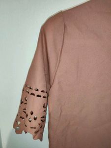 Trendy Brown Laser-Cut Crop Top