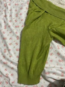 Lime Green Cardigan with Lace Trim