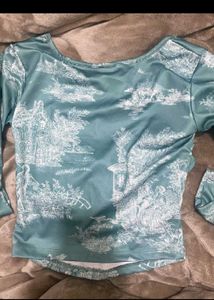 Stylish Ruched Print Long Sleeve Top
