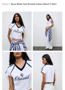 Nuon White Text Printed Cotton-Blend T-Shirt