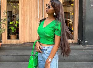 Vibrant Green Cropped Puff Sleeve Top