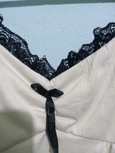 Cream Camisole with Black Lace Trim
