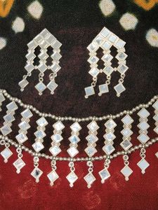 Mirror Work Choker Necklace &amp; Earrings Set