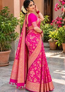 Stunning Pink Banarasi Silk Saree
