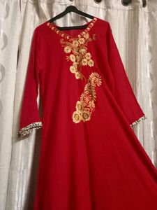 Anarkali Dress Red Stones Work