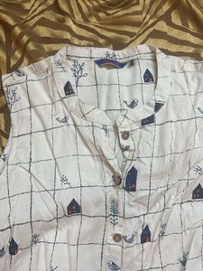 White Printed Sleeveless Kurta
