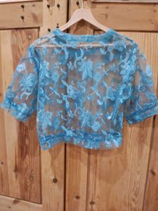 Blue Floral Lace Crop Top