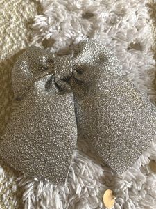 Sparkly Silver Bow Hair Clip