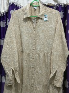 Women's Tan Floral Tiered Shirt Dress