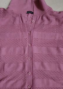 Pink Knitted Button-Down Top