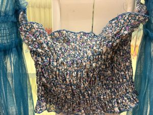 Chic Floral Smocked Top with Sheer Sleeves