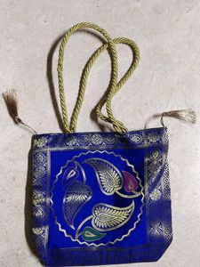 Elegant Blue Brocade Tote Bag