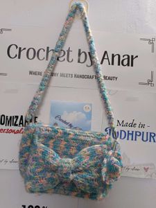 Crochet Shoulder Bow Bag with mini hat tassel