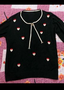 Heart Print Black Sweater
