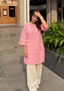 Pink hakoba Kurta with farshie salwar