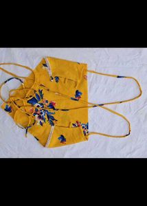 Yellow Floral Tie-Back Crop Top