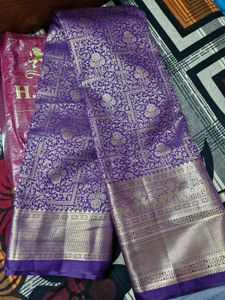 Exquisite Purple Silk Saree with Golden Weave