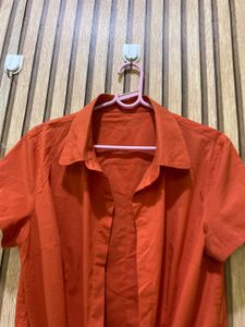 Chic Orange Short Sleeve Tie-Front Top