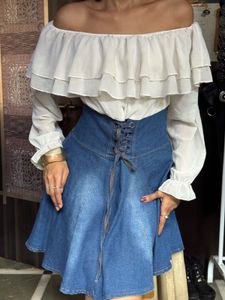 Corset style denim flare dress