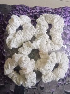 Set of 5 White Eyelet Scrunchies
