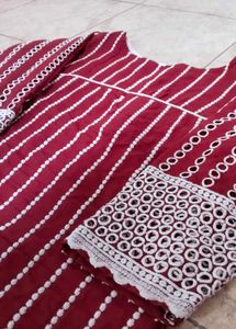 Maroon &amp; White Striped Kurta