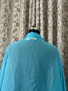 Sheer Blue Collared Button-Up Top