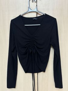 Black Ruched Long Sleeve Top