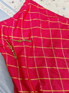 Vibrant Pink skirt with Gold Check