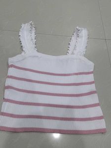 Striped Ribbed Knit Tank Top with Bows