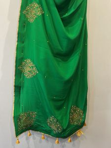Vibrant Green &amp; Yellow Embroidered Saree