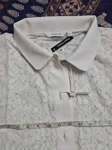 White Lace Button-Up Top ,shrug