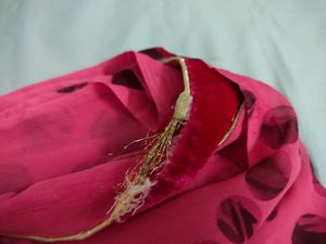 Pink Saree With Border And Blouse Too If You Want