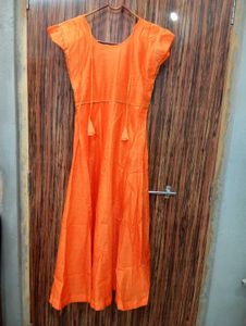 Stunning Orange Embroidered Anarkali Gown