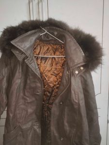 Fur Hooded Leather Coat
