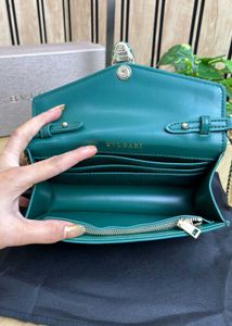 Bvlgari Green Leather Chain Shoulder Bag