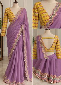 Lavender Saree Yellow Floral Blouse
