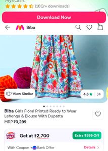 BIBA Girls Floral Print Lehenga Set