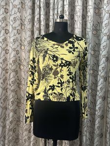 Yellow Floral Print Long Sleeve Top