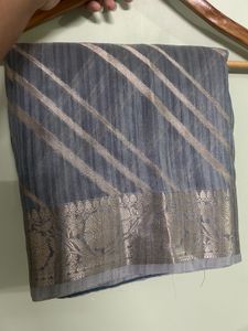 Elegant Grey Striped Saree