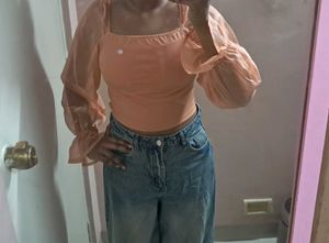 Peach Sheer Sleeve Top