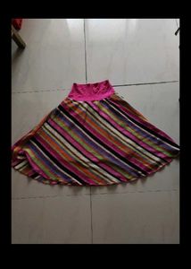 Striped A-Line Skirt with Pink Waistband