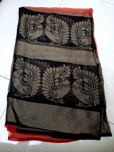Red Saree with Geometric Print(offers accepted)