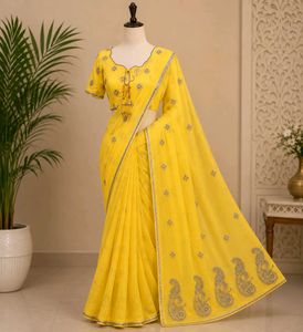 Beautiful Yellow Embroidered Saree