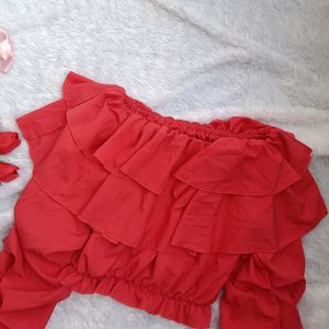 Chic Red Half Shoulder Top
