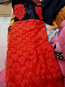 Orange Saree with Black Border in barso💃💃🎉🎉