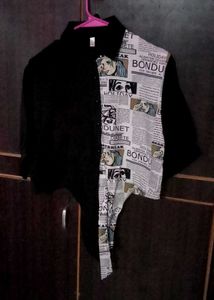 Unique Comic Print Black Shirt