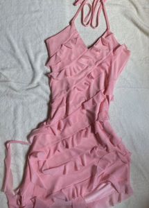 Cute Pink Ruffled Mini Dress