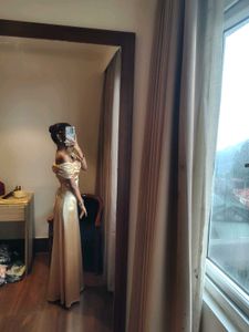 Savana Elegant Gold Off-Shoulder Ruched Dress
