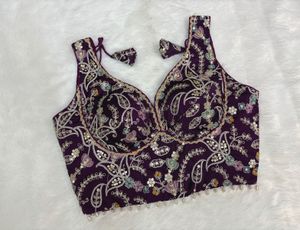 Sleeveless Embroidered Purple Blouse