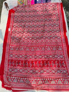 Red Embroidered Saree MIRROR MODAL